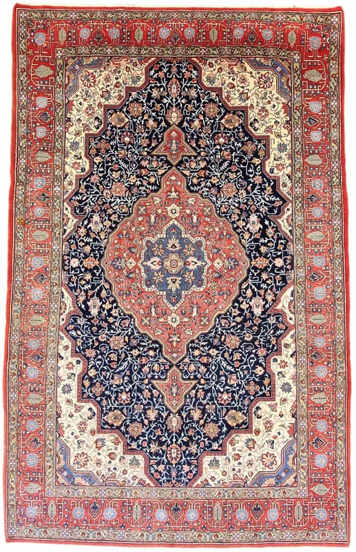 Ghom Orientteppich 345x218 cm | Handgeknüpft, floral, rot-blau