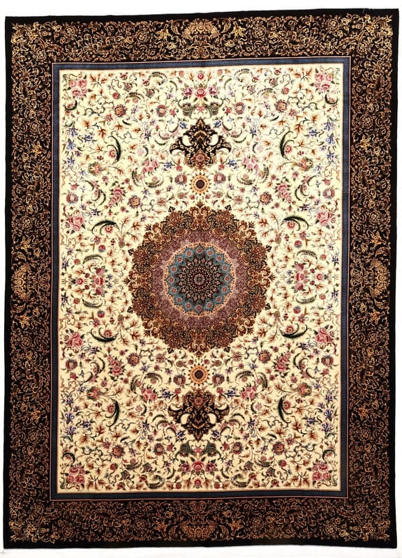 Ghom Rose Teppich 402x301 cm – Wolle/Kunstseide, Perserteppich handgefertigt