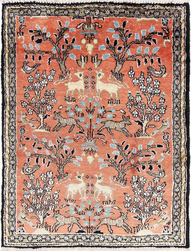 Ghom Seidenteppich 77x57, luxuriös handgeknüpft, Orientteppich