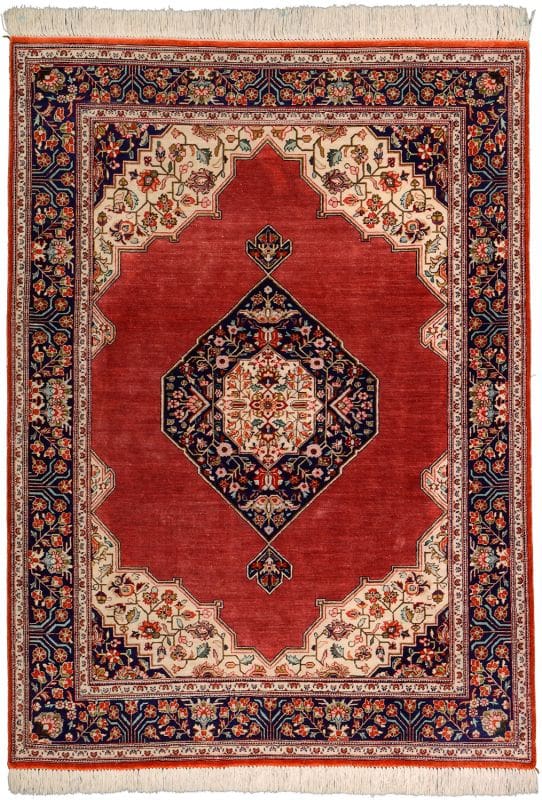 Ghom Teppich 104 x 142 cm, florale Muster, 600k Knoten, handgeknüpft