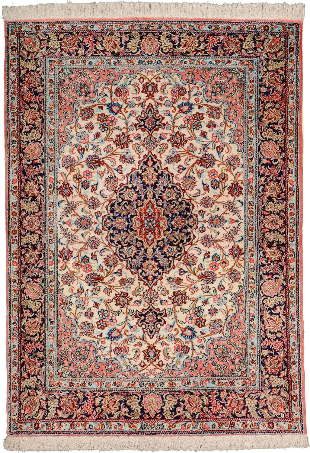 Ghom Teppich 105x148cm, Seide, florales Muster, handgeknüpft