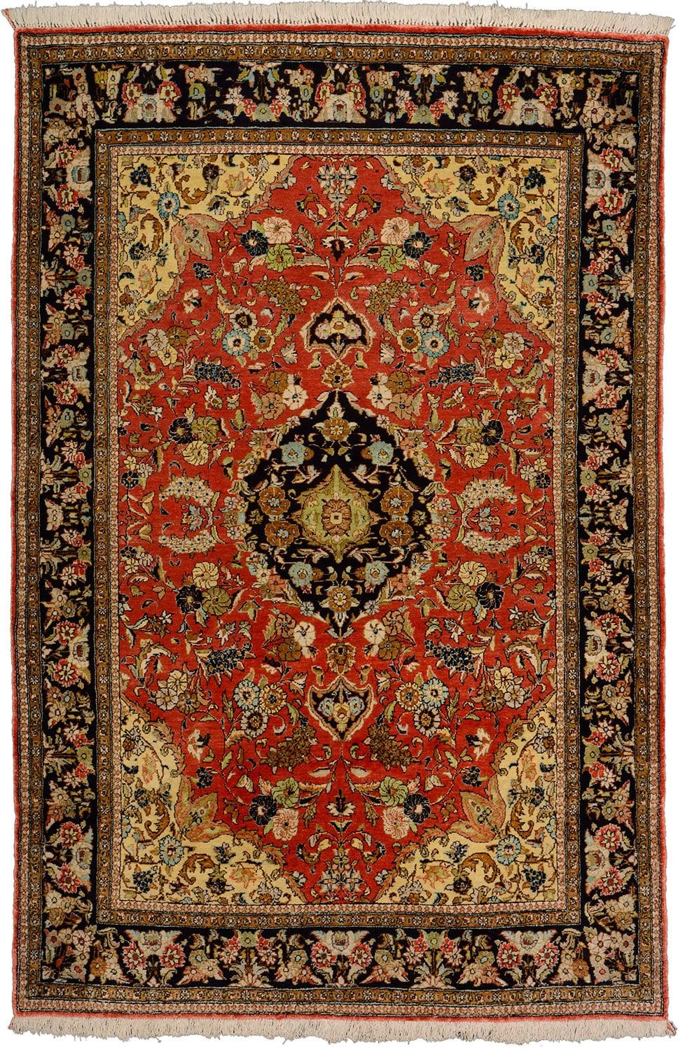 Ghom Teppich 109 x 169 cm, florale Muster, handgeknüpft, Perserteppich