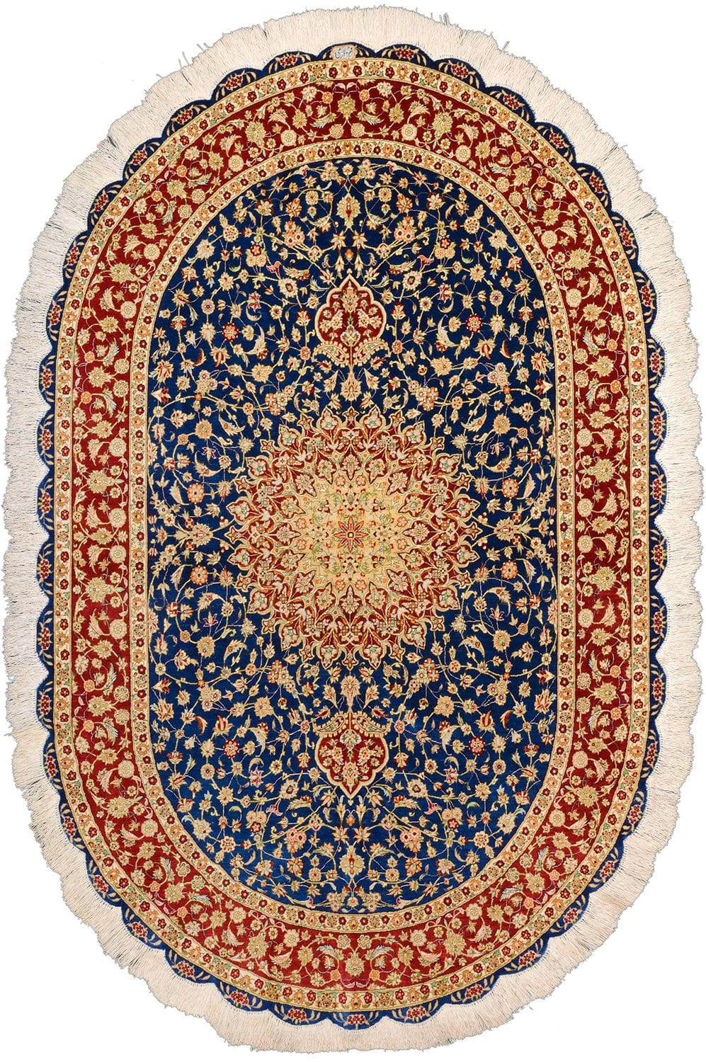 Ghom Teppich 130 x 201cm, handgeknüpft, Seide, florale Muster