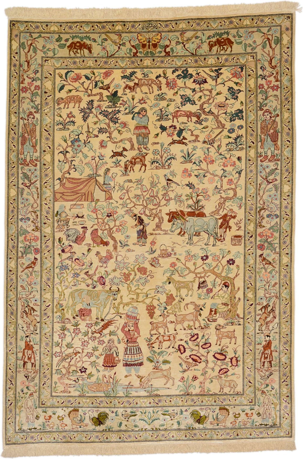 Ghom Teppich 136 x 197cm, Seide, Handgeknüpft, Perserteppich