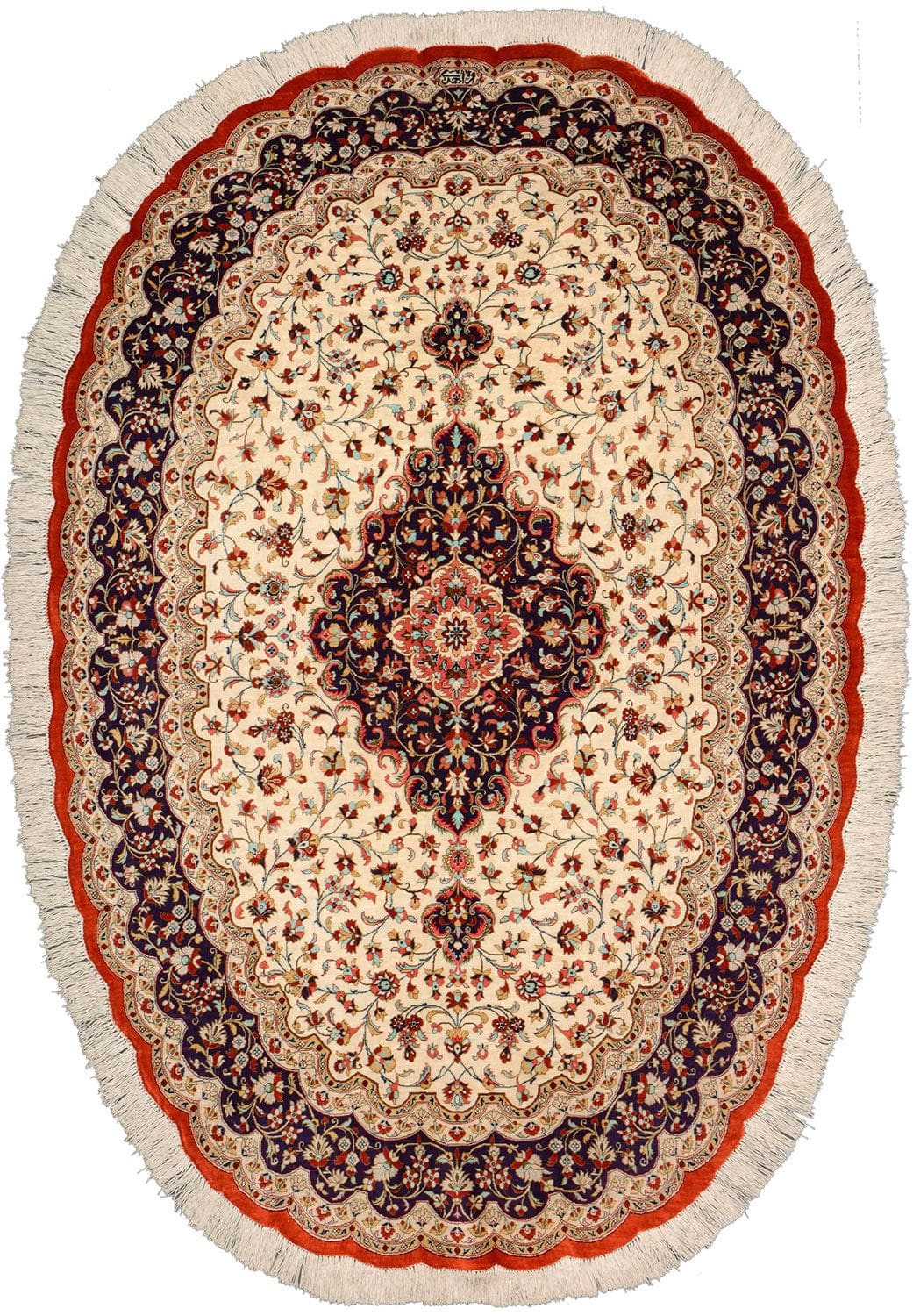 Ghom Teppich 137 x 205 cm, Seide, florale Muster, handgeknüpft