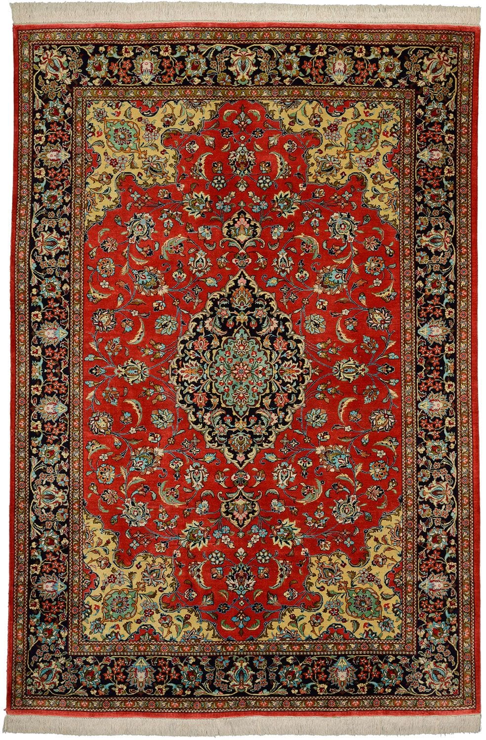 Ghom Teppich 139 x 206 cm, Seide, handgeknüpft, Perserteppich