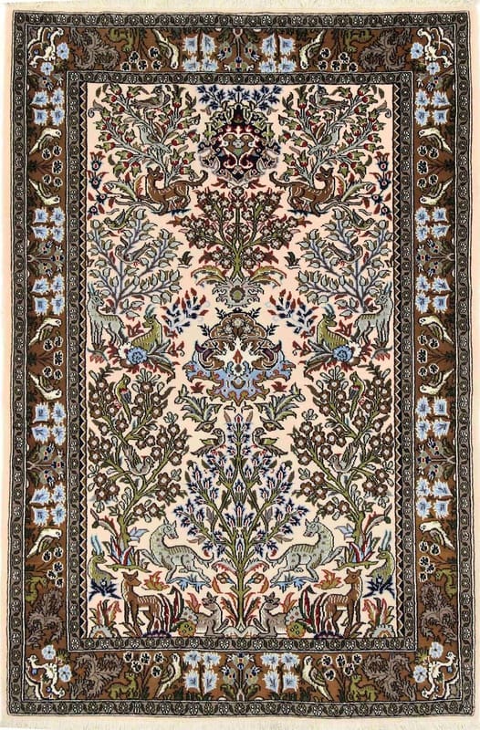 Ghom Teppich 162x105 cm aus Seide, handgeknüpft, Luxus Orientteppich