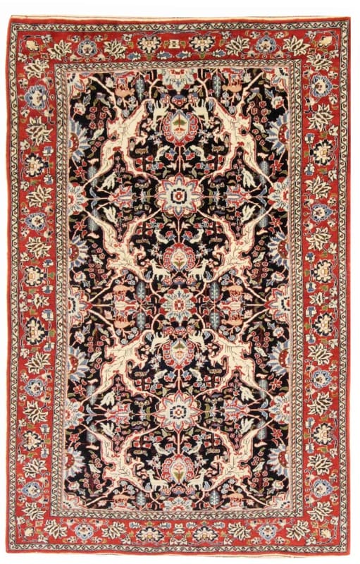 Ghom Teppich 198x144 cm aus Seide, handgeknüpft, luxuriös