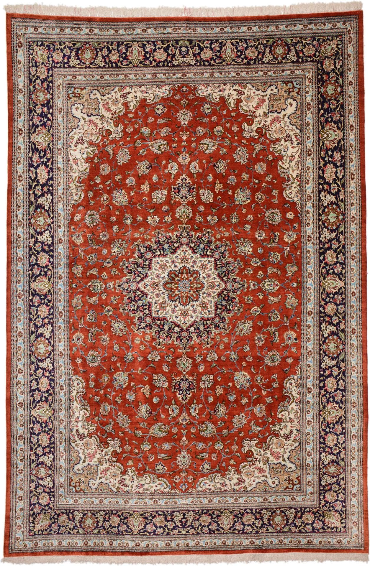 Ghom Teppich 200 x 301 cm, Seide, handgeknüpft, Perserteppich