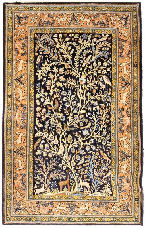 Ghom Teppich 219x141 cm, handgeknüpft, 100% Seide, Luxus Orientteppich