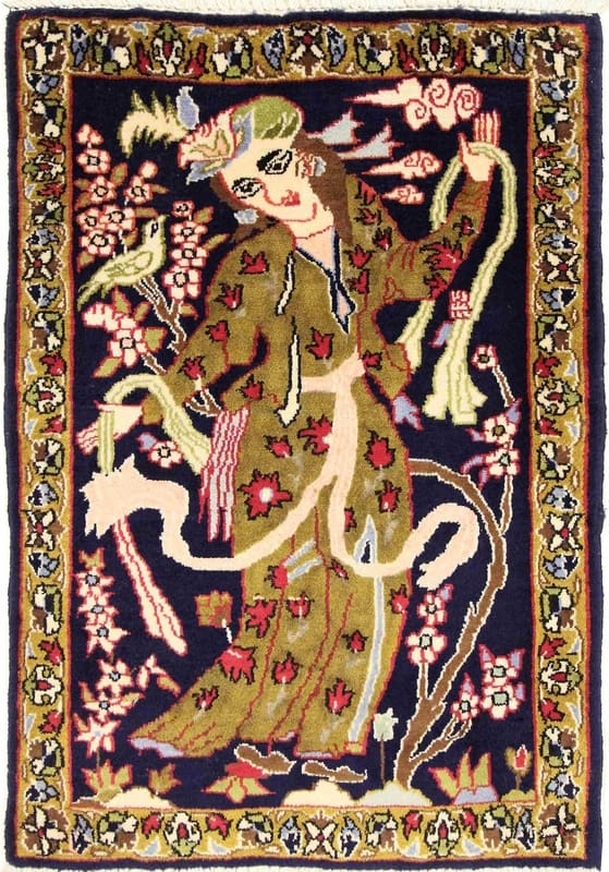 Ghom Teppich 82x58 cm, handgeknüpft, 100% Seide, Luxus-Design