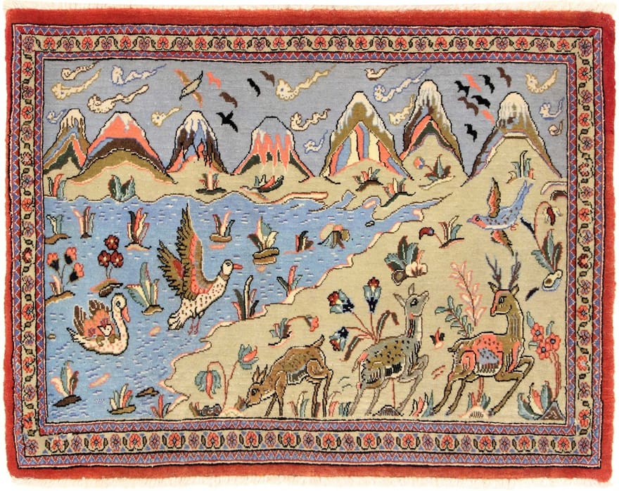 Ghom Teppich 90x71 cm, aus Seide, handgeknüpft, Luxus Orientteppich