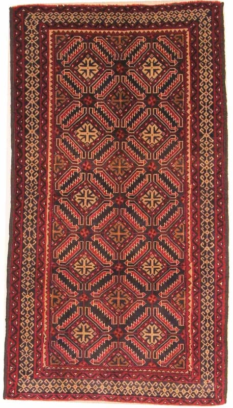 Handgefertigter Belutsch Orientteppich 190x105 cm – Wolle, detailliert