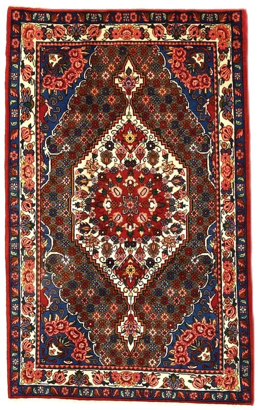 Handgeknüpfter Bakhtiar Teppich 165x102 cm in Rot, Blau, Elfenbein