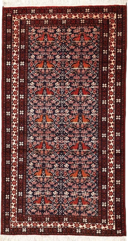 Handgeknüpfter Belutsch Teppich 166x90 cm mit Tiermotiven, Orientteppich