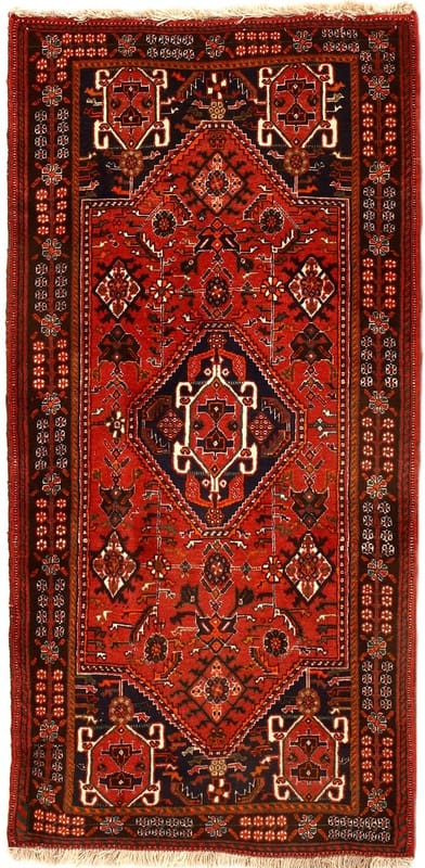 Handgeknüpfter Ghashghai Orientteppich 168x81 cm in Rot und Blau