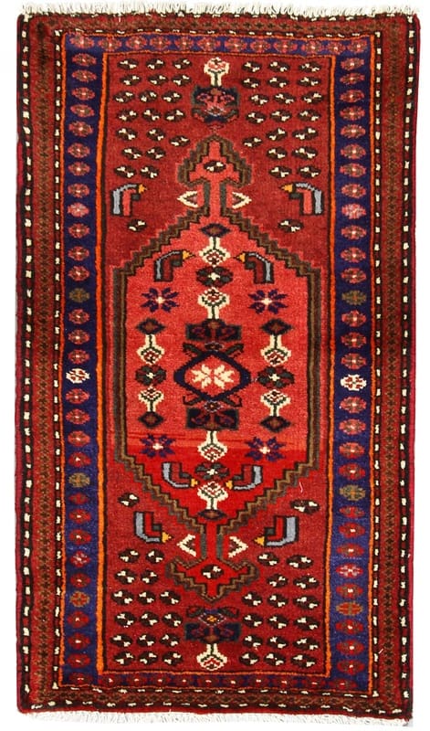 Handgeknüpfter Hamadan Perserteppich 123x68, 200.000 Knoten, rot/orange