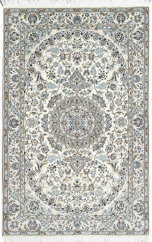 Handgeknüpfter Nain 9 La Teppich 215x134 cm in Blau-Creme