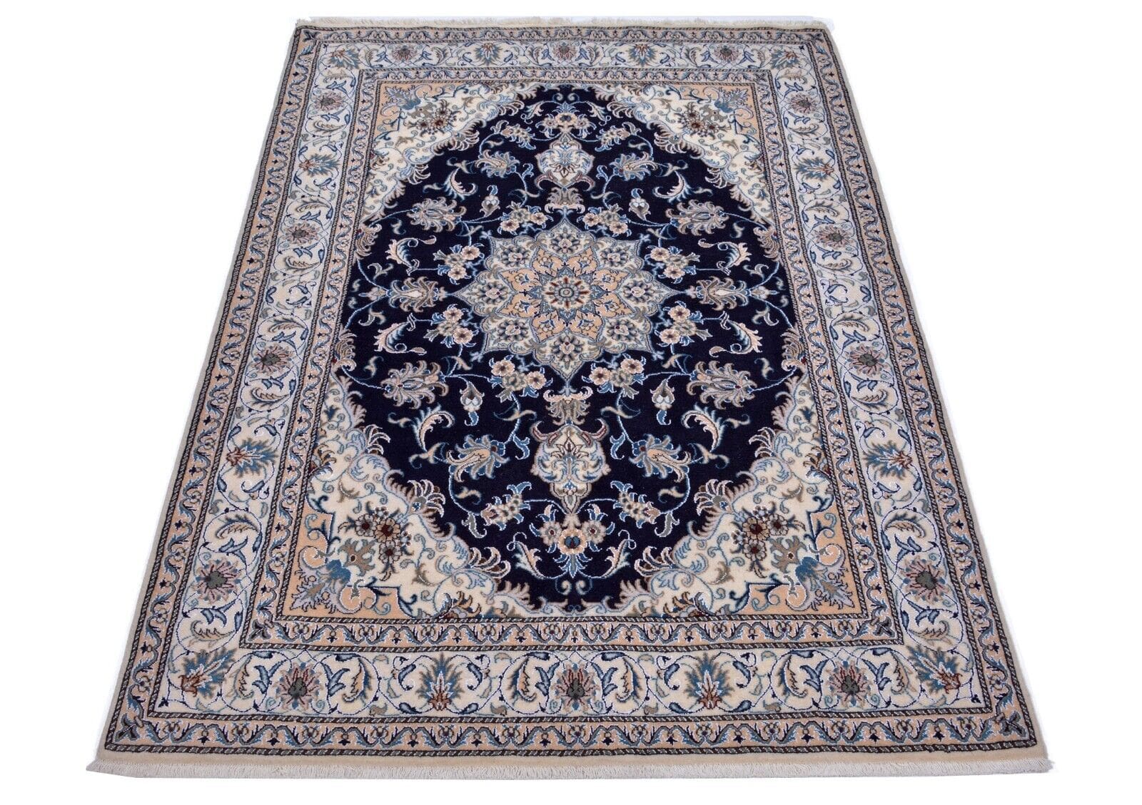 Handgeknüpfter Nain Perserteppich 246x163 cm, 300.000 Knoten, Blau