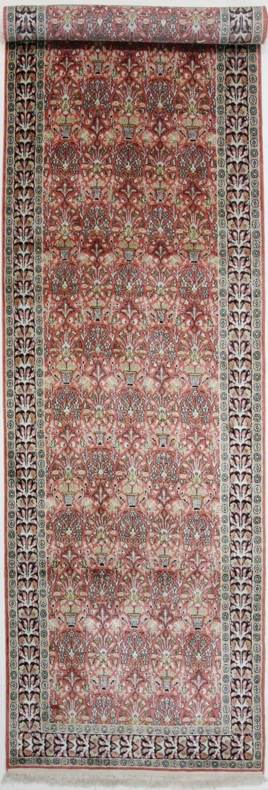 Handgeknüpfter Orientteppich 362 x 93 cm aus Kashmir Seide, Indien