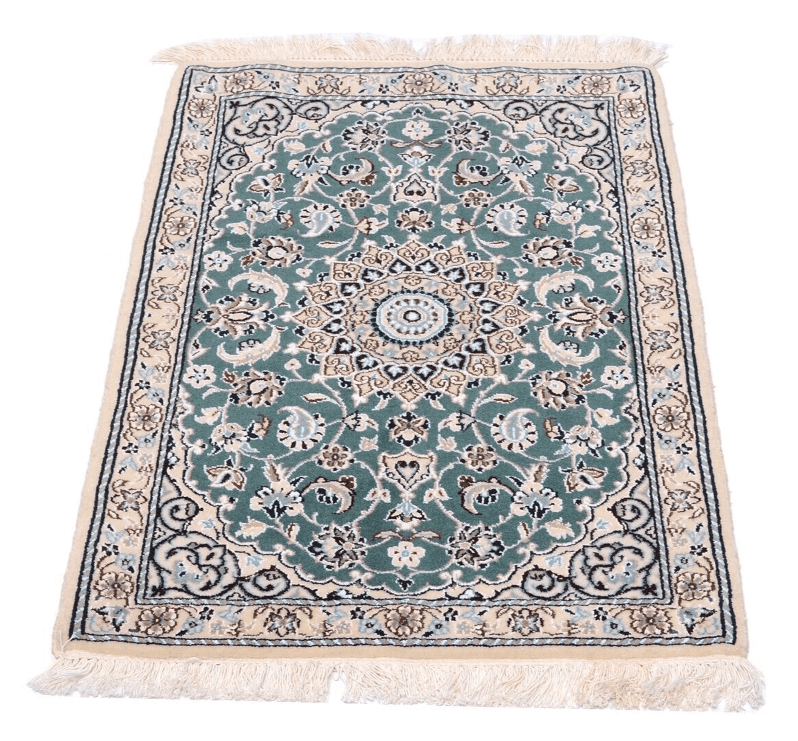 Handgeknüpfter Orientteppich Nain 9, 94x65 cm, 500.000 Knoten, Grün