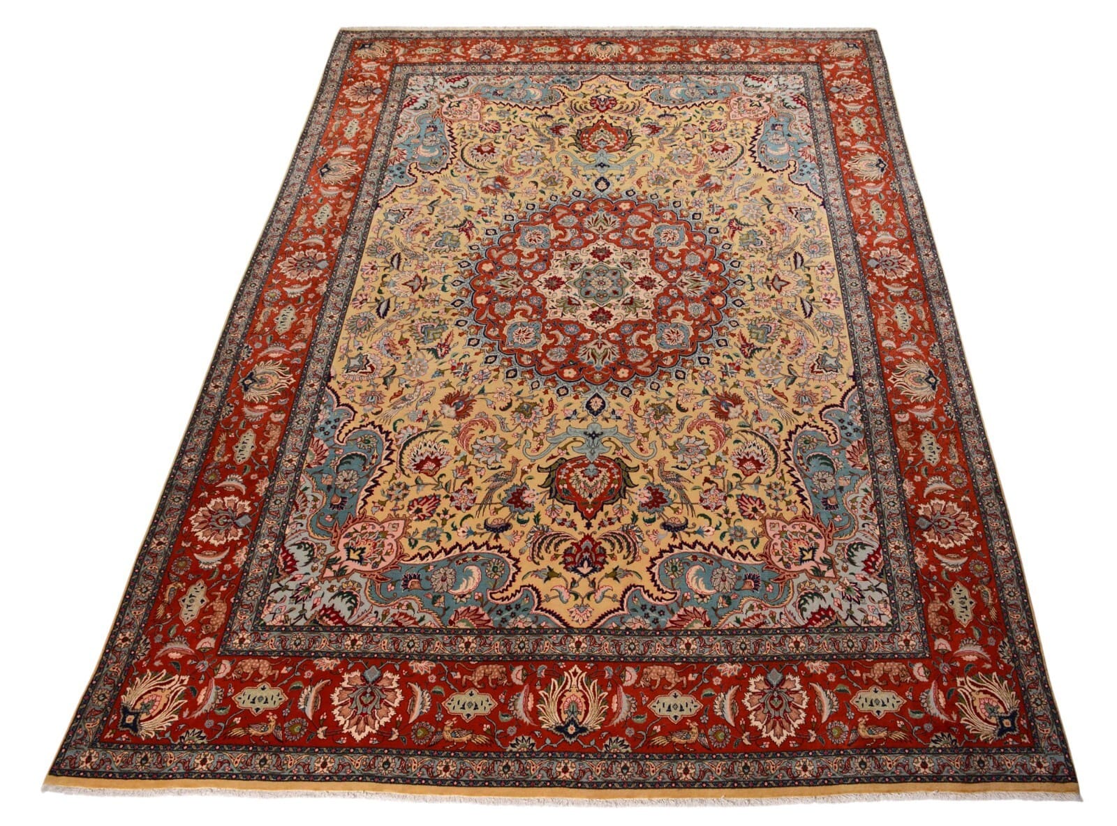 Handgeknüpfter Orientteppich Tabriz 412x303 cm, 550.000 Knoten, goldfarben