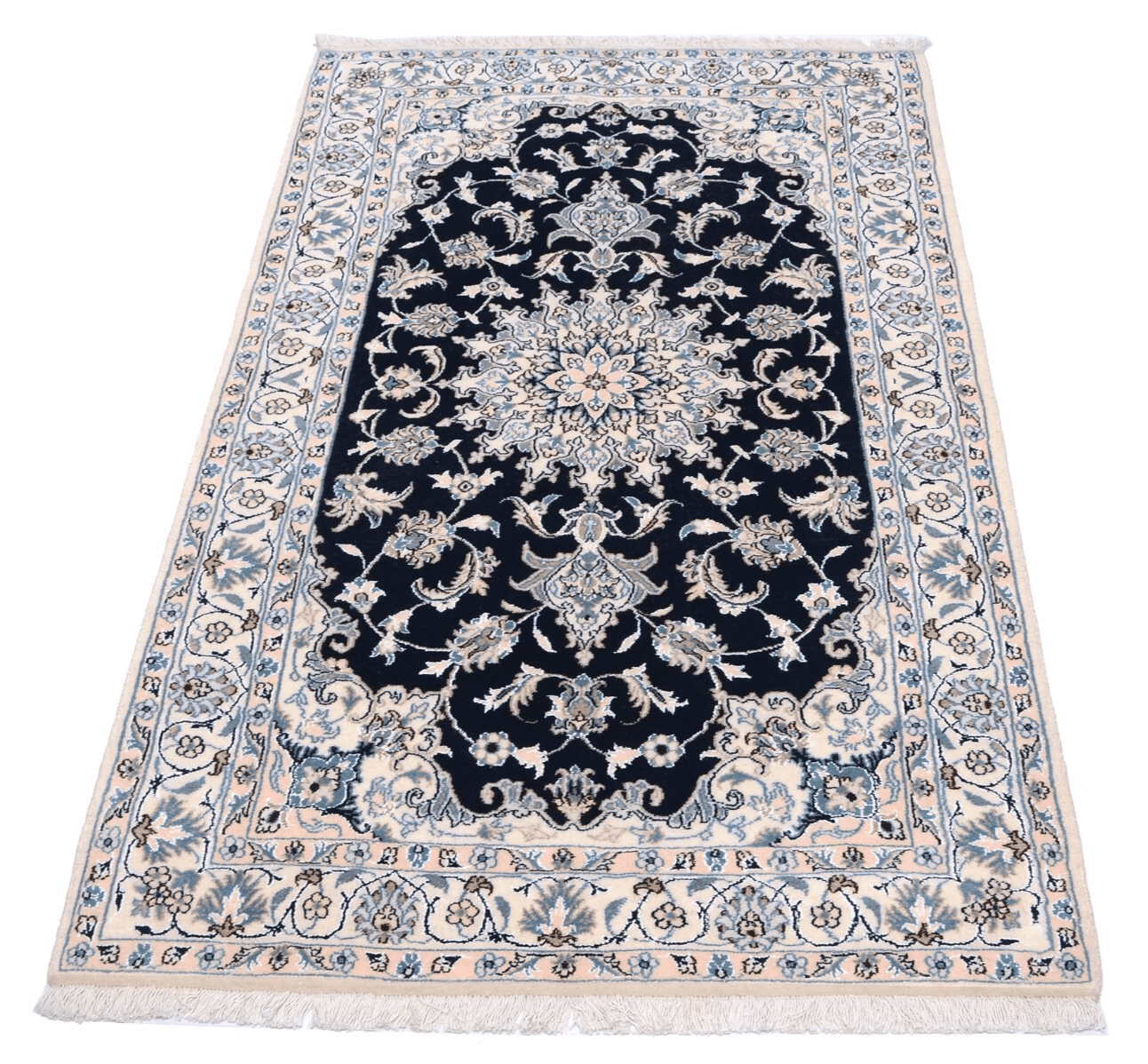 Handgeknüpfter Perser Teppich Nain 197x118 cm, 300.000 Knoten, Blau