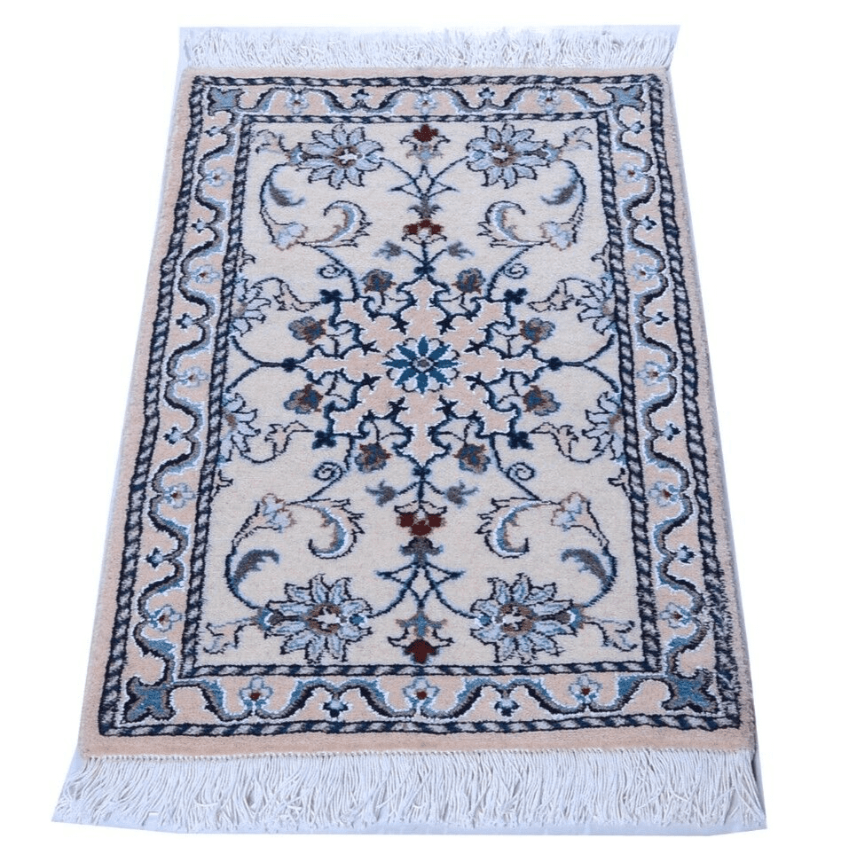 Handgeknüpfter Perserteppich Nain 87 x 57 cm, 300.000 Knoten, Beige