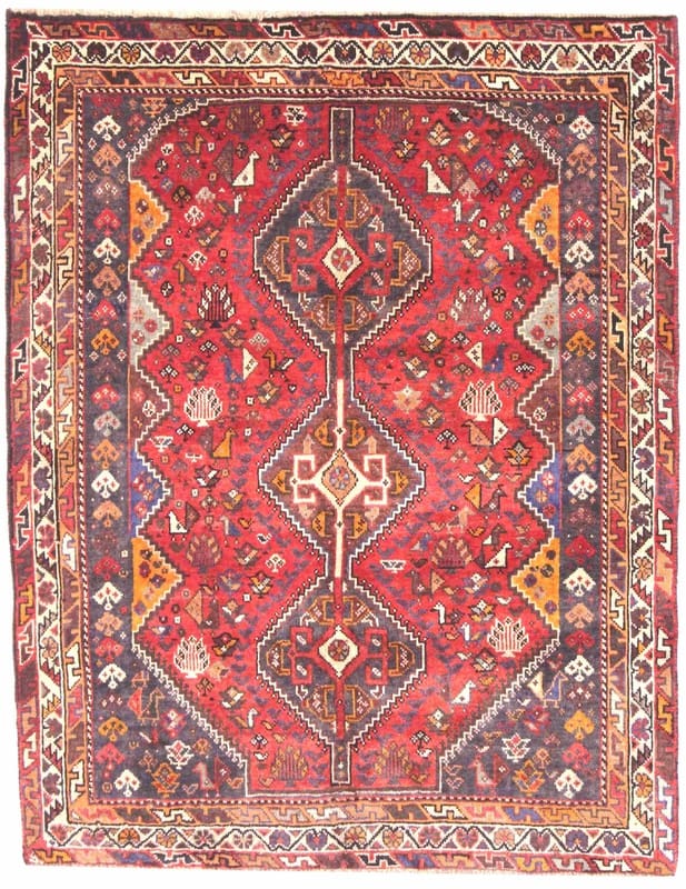 Handgeknüpfter Shiraz Teppich 156x120 cm – Perserteppich, Wolle, rot