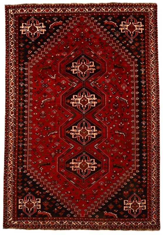 Handgeknüpfter Shiraz Teppich 312x205 cm, orientalisches Design, rot
