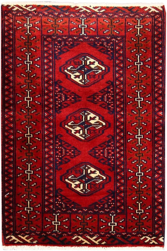 Handgeknüpfter Turkaman Teppich 92x63 cm, 100% Wolle, Ornamente