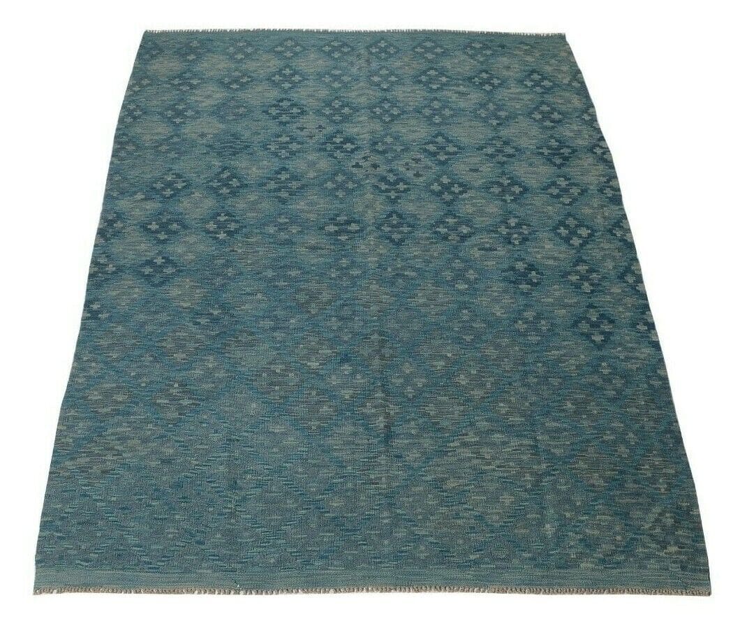 Handgewebter Afghan Kelim 236 x 173 cm geometrisch Blau, neu