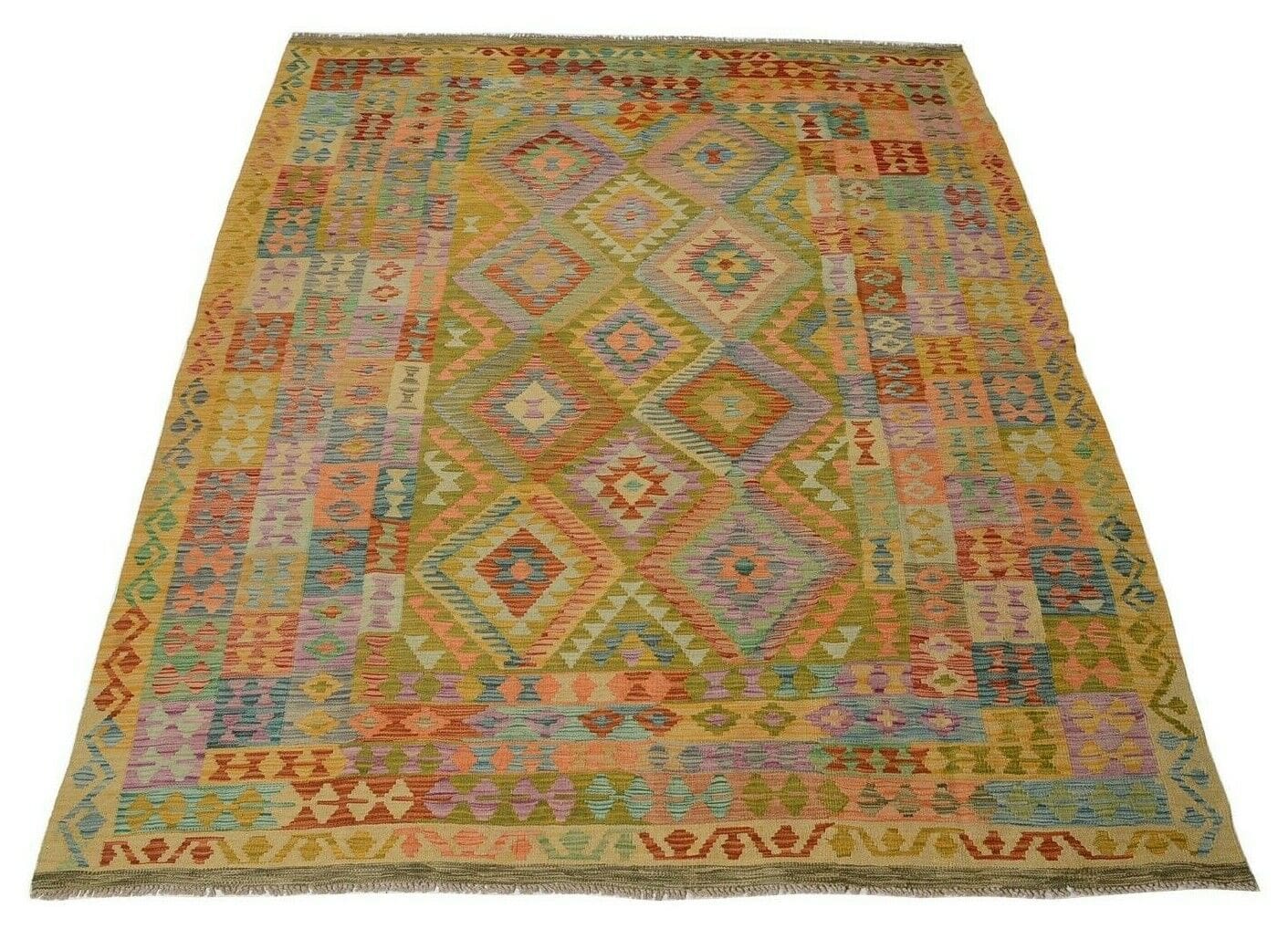 Handgewebter Afghan Kelim 248 x 197 cm in Pastellfarben, neu