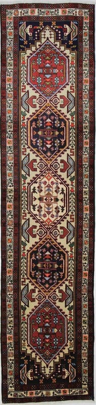 Handgewebter Ardebil Teppich 335x80 cm – Eleganter Rot-Beige Läufer, handgeknüpft