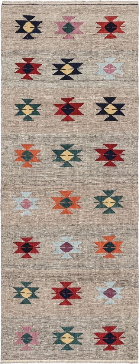 Handgewebter Modern Kelim 264 x 101 cm aus Wolle, neu, Fars, handgewebt