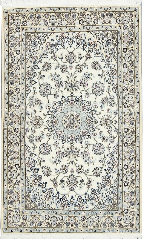 Handgewebter NAIN 9LA Teppich 216x129 cm in Blau-Creme, Orientteppich