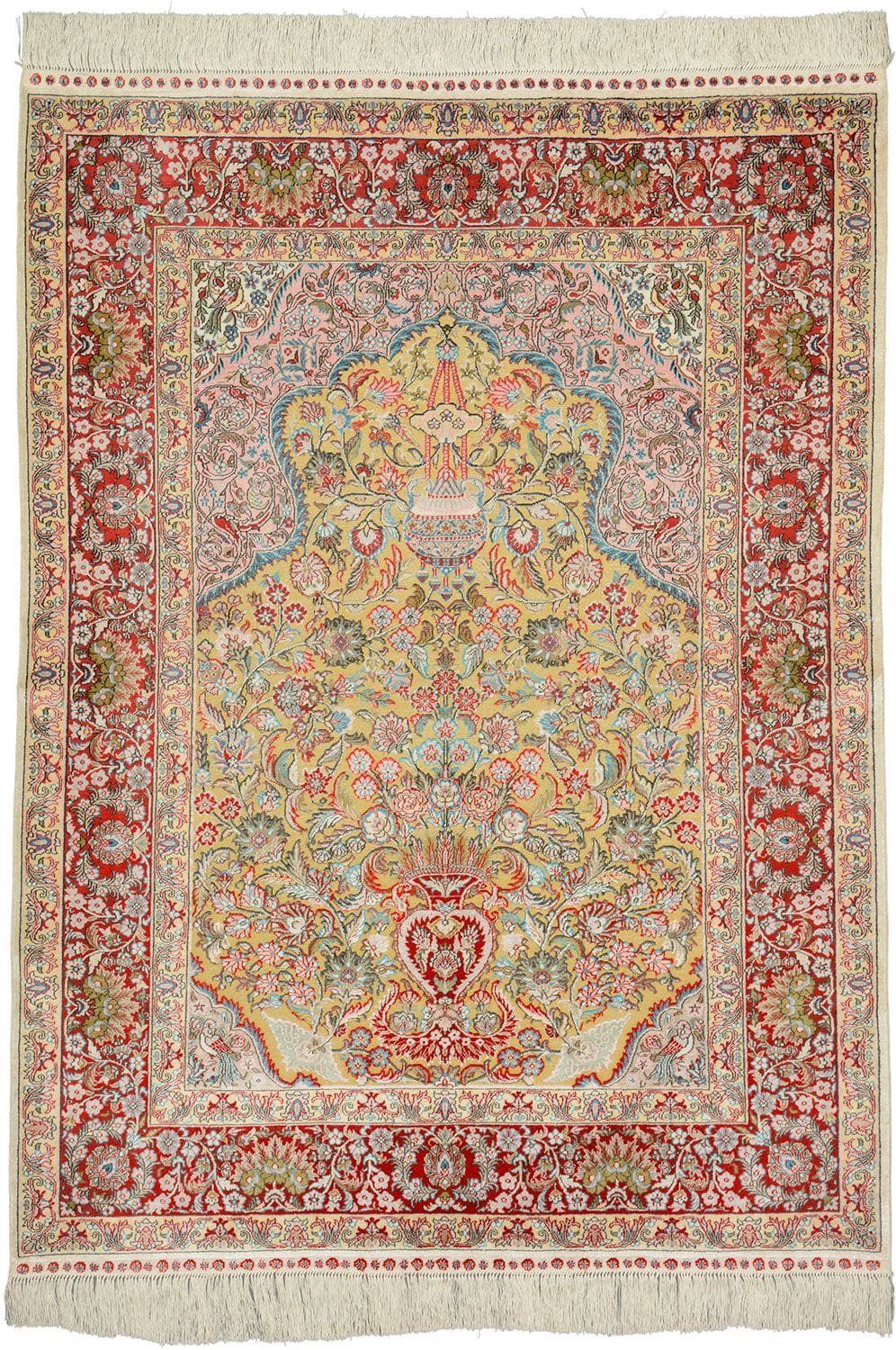 Hereke Orientteppich 107 x 141cm, Seide, 600.000 Knoten, handgeknüpft