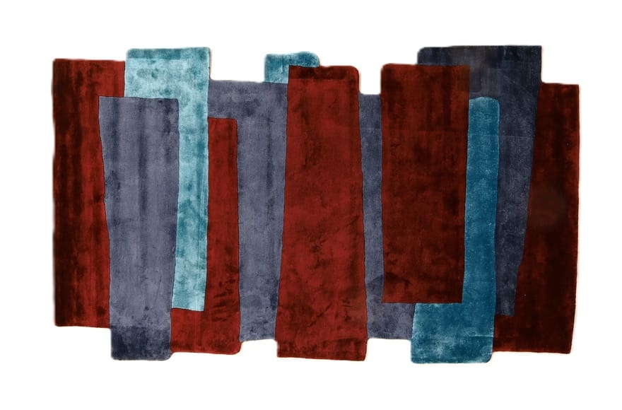 Hochwertiger Orientteppich 247x151 cm in Bordeaux, Blau & Grau – handgeknüpft