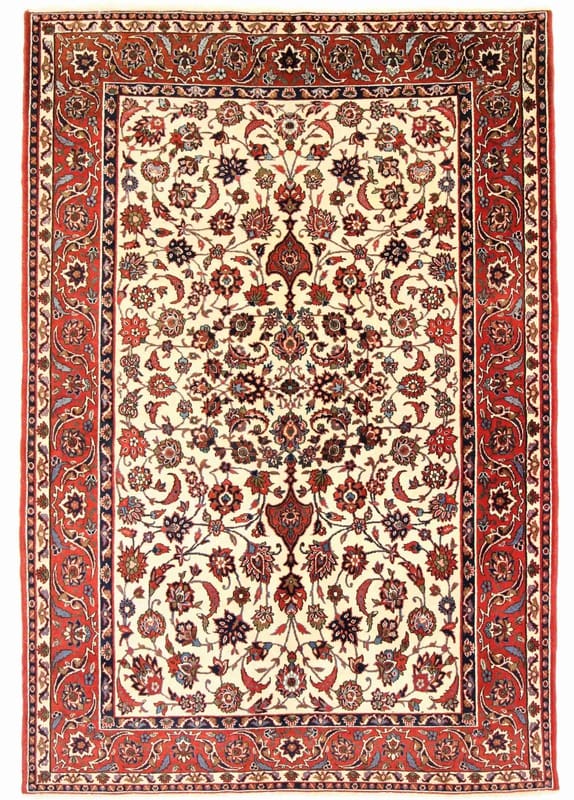 Isfahan Orientteppich 212x144cm, cremefarben, handgeknüpft