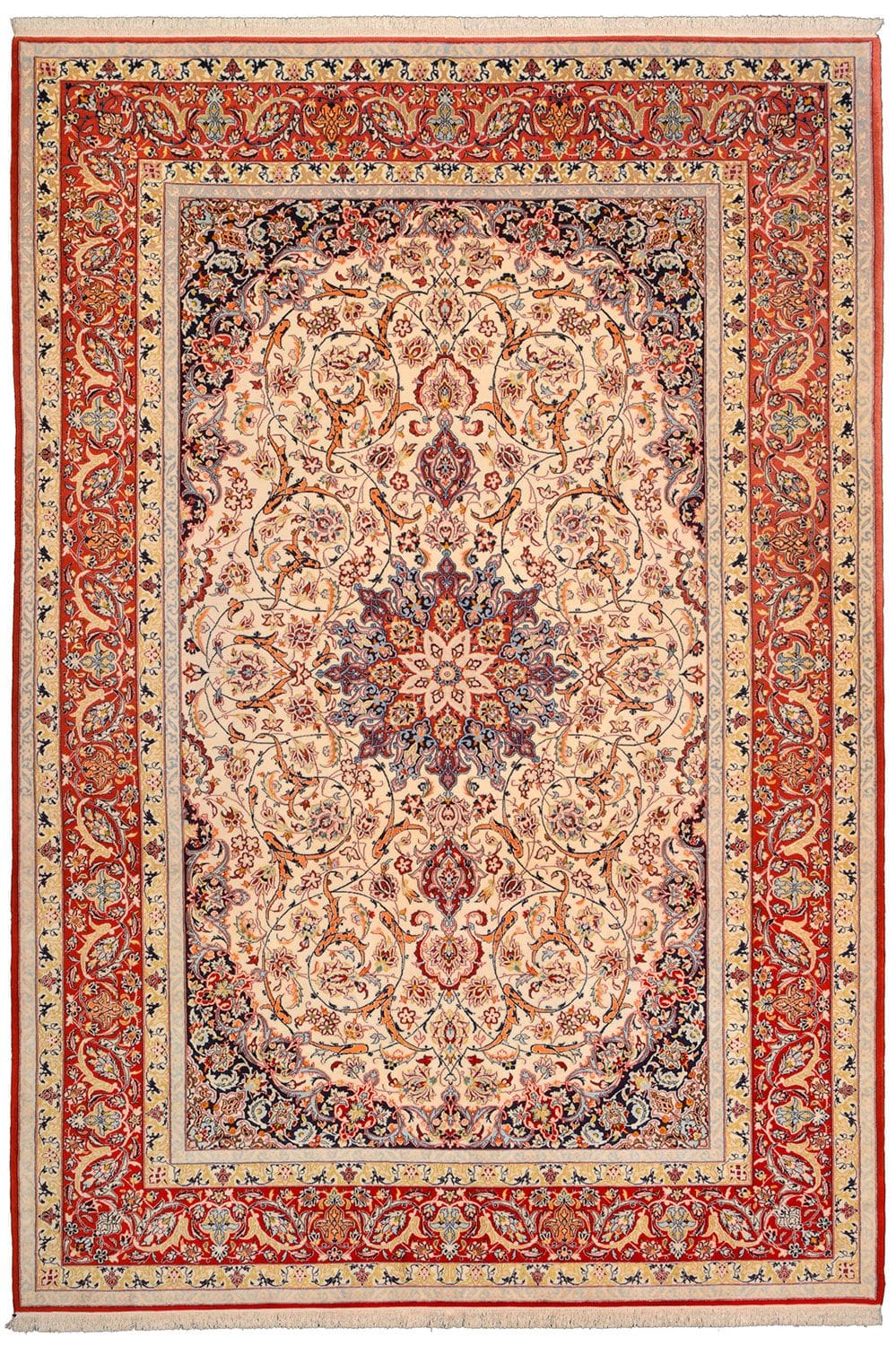 Isfahan Teppich 210 x 316cm, florale Muster, 900.000 Knoten, handgeknüpft