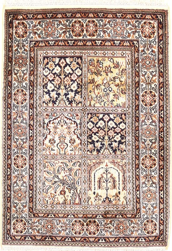 Kahmir Seidenteppich 92x65 cm, fein geknüpft, Orientteppich