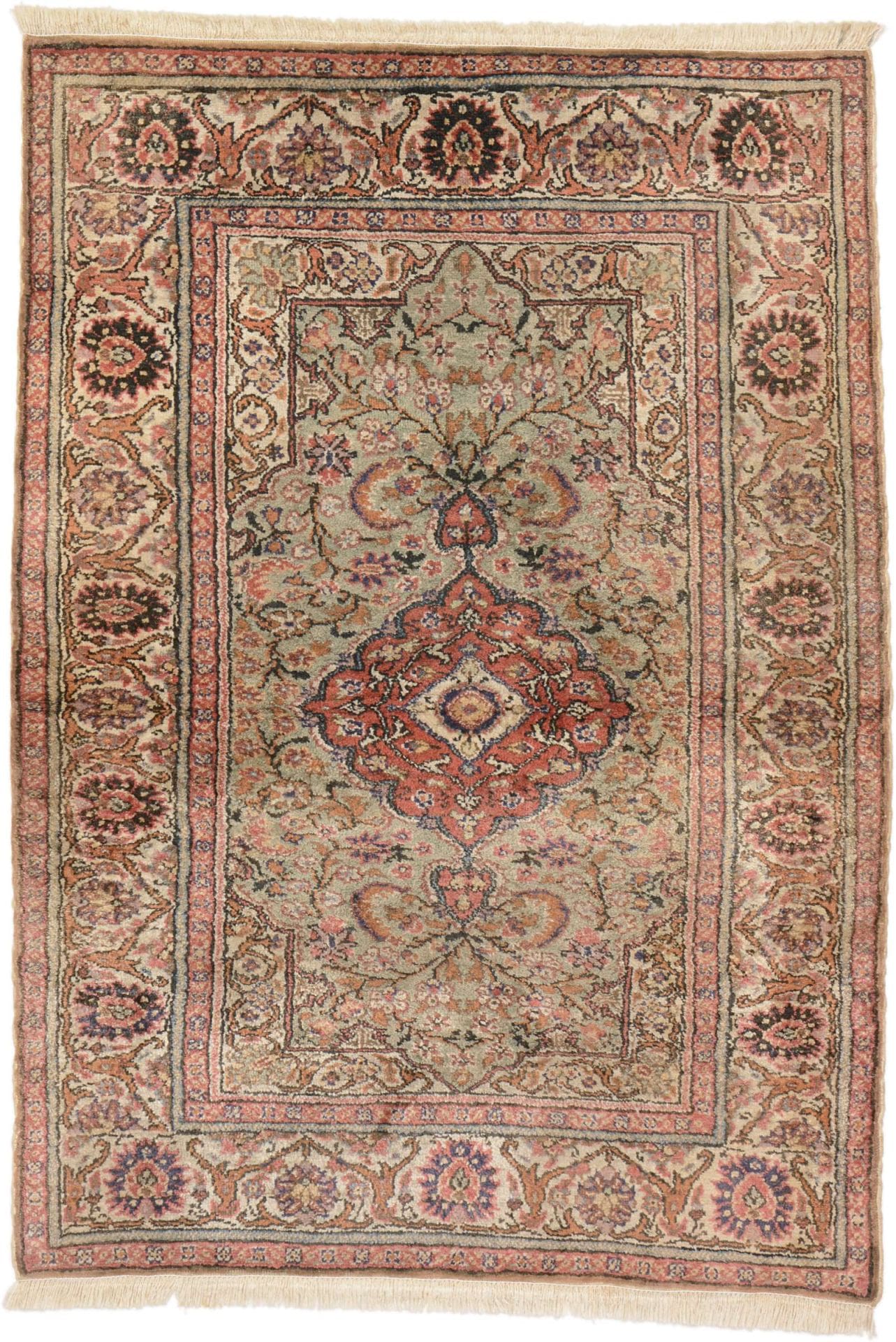 Kaiseri Orientteppich 92 x 129 cm, antik, handgeknüpft, Seide