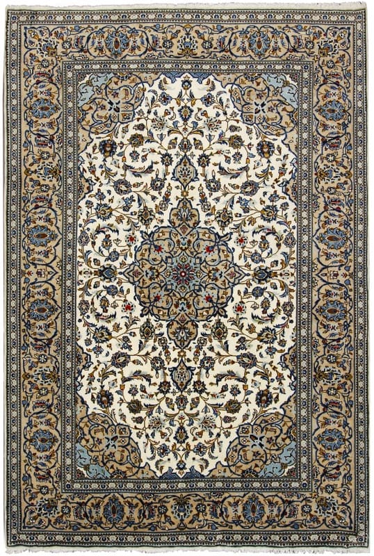 Kashan Teppich 303x202 cm, cremefarben, handgeknüpft, Perserteppich