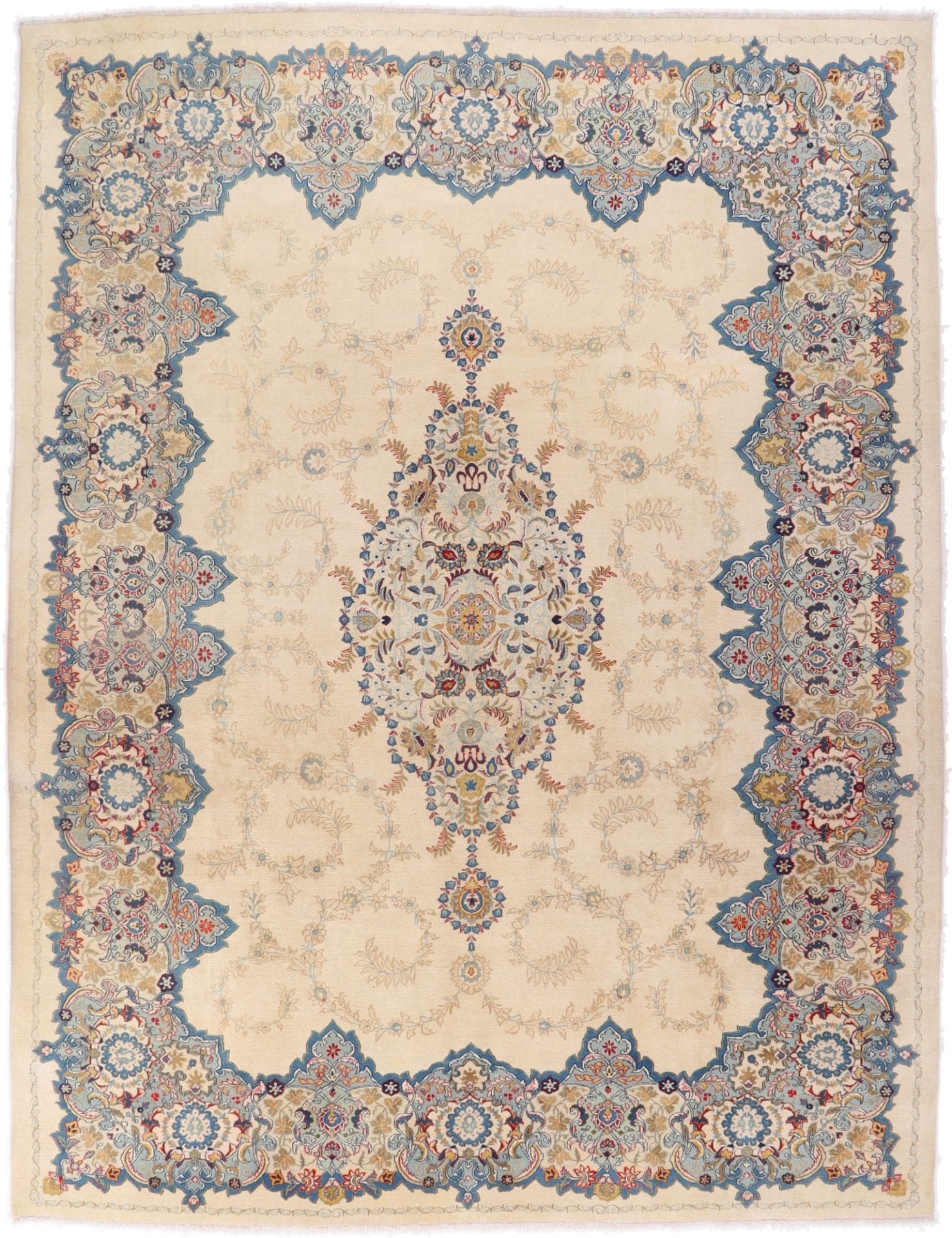 Kashan Teppich 304 x 393 cm, florales Muster, handgeknüpft, Perserteppich