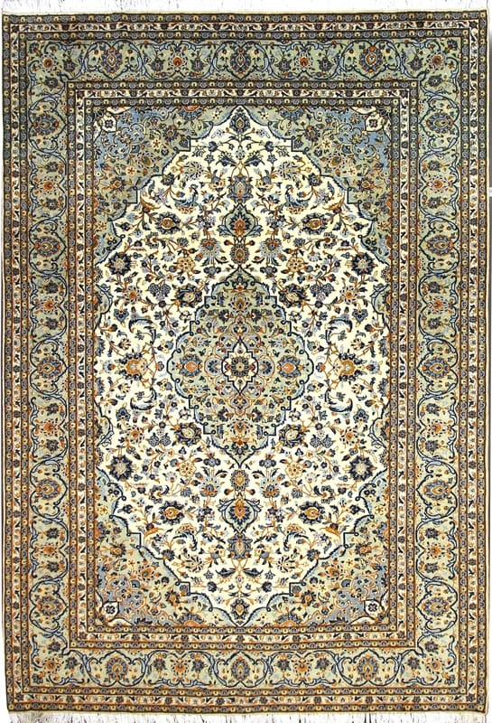 Kashan Teppich 368x251 cm, creme-mandarinen, handgeknüpft