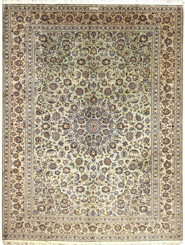 Kashan Teppich 407x303 cm, hellgrün, handgeknüpft, Perserteppich
