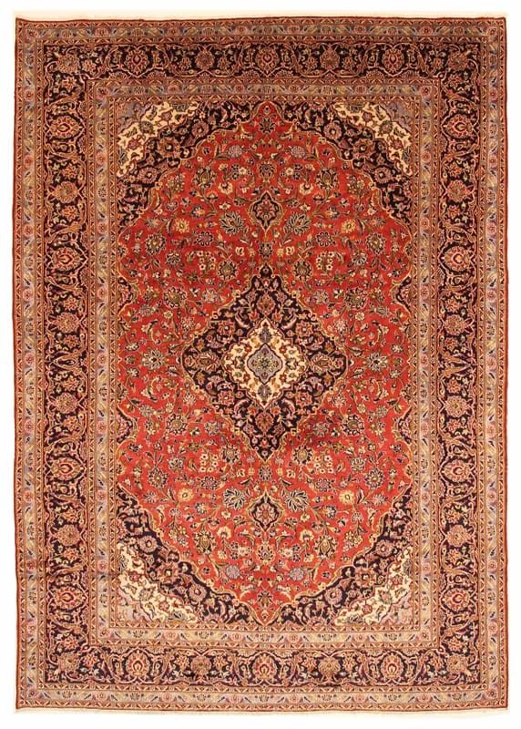 Kashan Teppich 414x301 cm, rotes All Over-Design, handgeknüpft