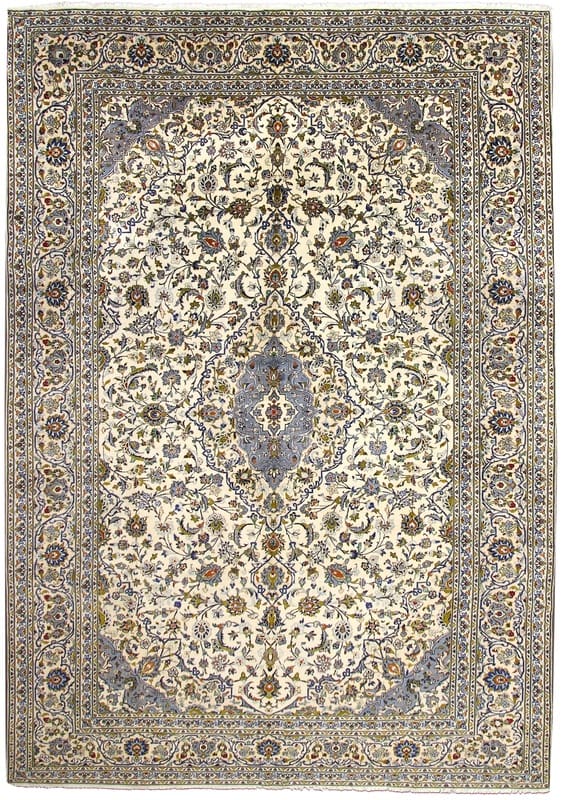 Kashan Teppich 438x296 cm, cremefarb. Rand, handgeknüpft, Perserteppich