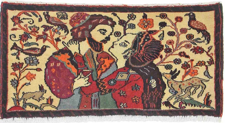 Kashmar Orientteppich 87x42 cm, rot-blau, handgeknüpft