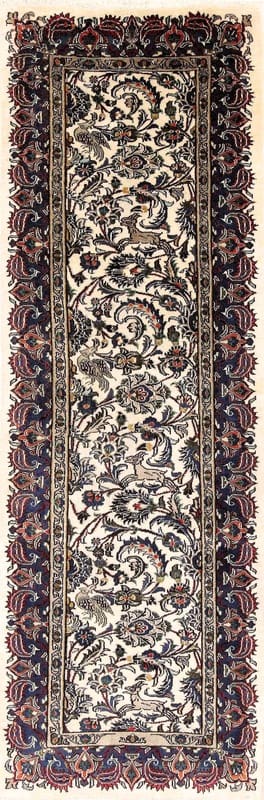 Kashmar Teppich 292x100 cm, rot-blau, handgeknüpft, Orientteppich